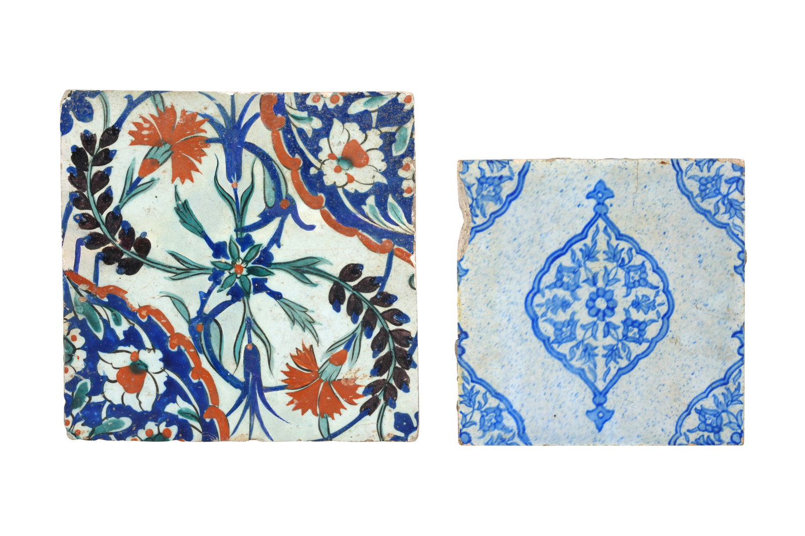 TWO IZNIK-STYLE KUTAHYA POTTERY TILES Ottoman Turkey, 19th century (1 of 3)