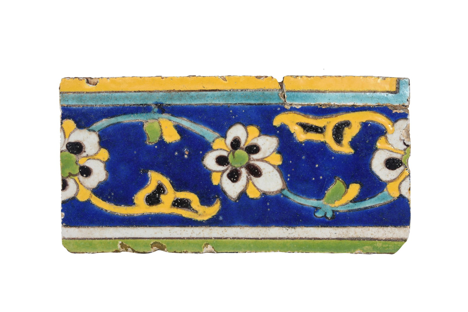 A SAFAVID CUERDA SECA POTTERY BORDER TILE Iran, 17th century (1 of 3)