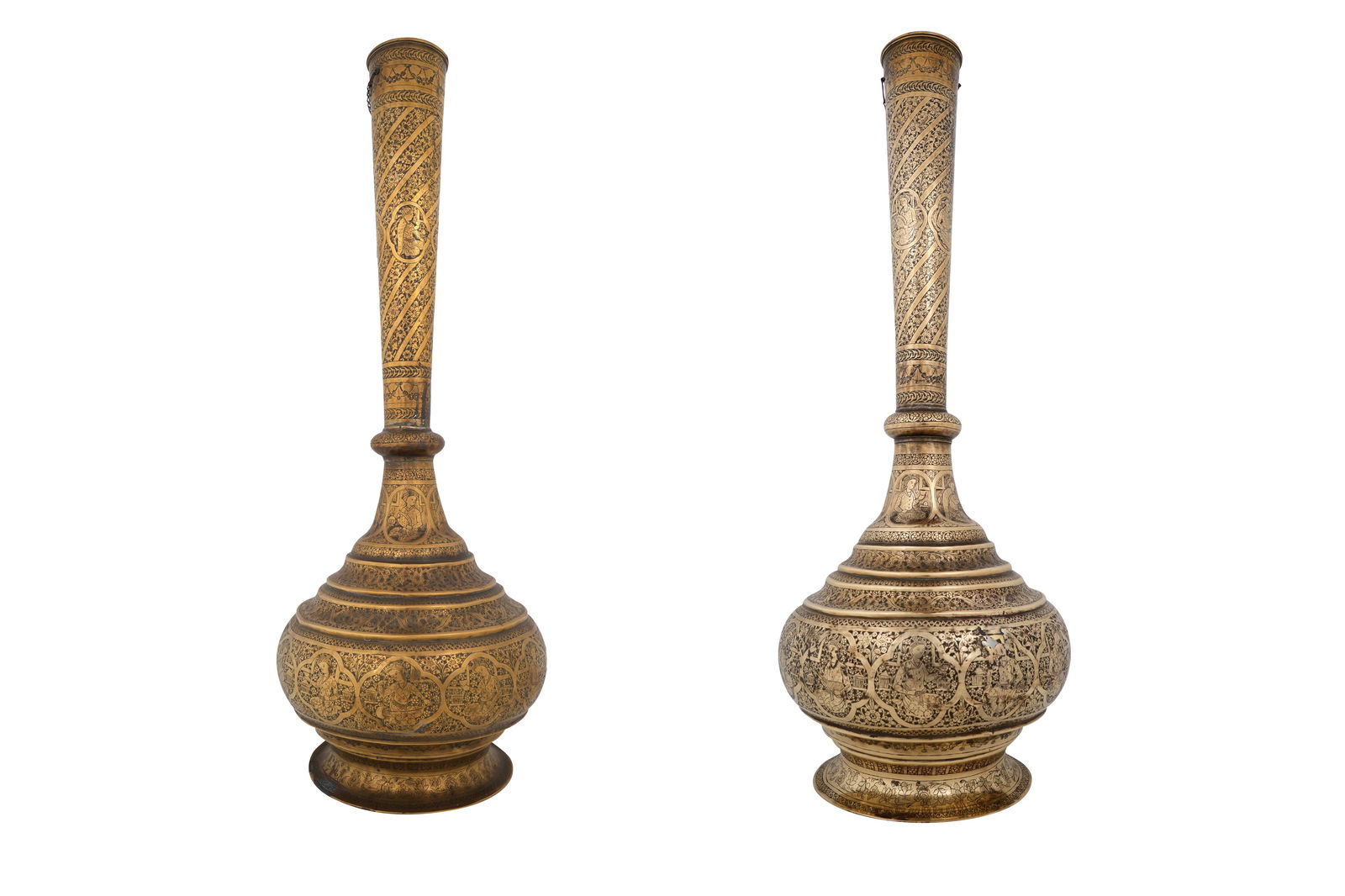 A PAIR OF ZAND-STYLE QAJAR MONUMENTAL BRASS VASES Iran, second half 19th century (1 of 19)