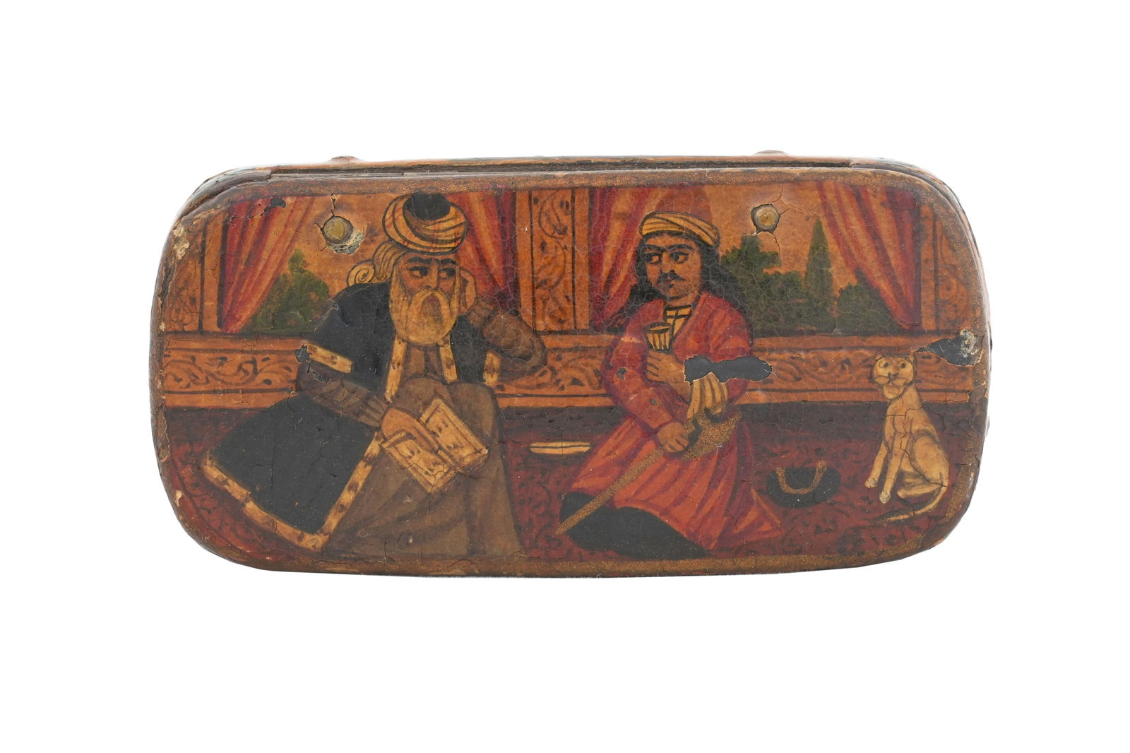 A LACQUERED PAPIER-MÂCHÉ MINIATURE BOX Late Qajar Iran, ca. 1900 - 1910 (1 of 7)