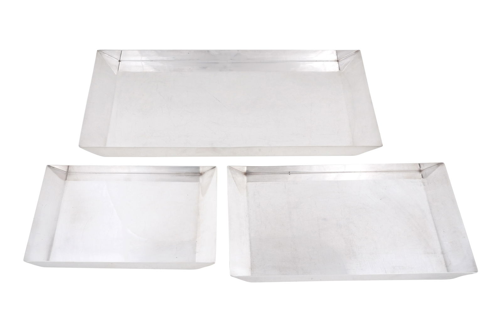 THREE FRENCH CHRISTOFLE SILVER-PLATED GALLIA METAL RECTANGULAR TRAYS France, ca. 1940s - 1970s (1 of 2)