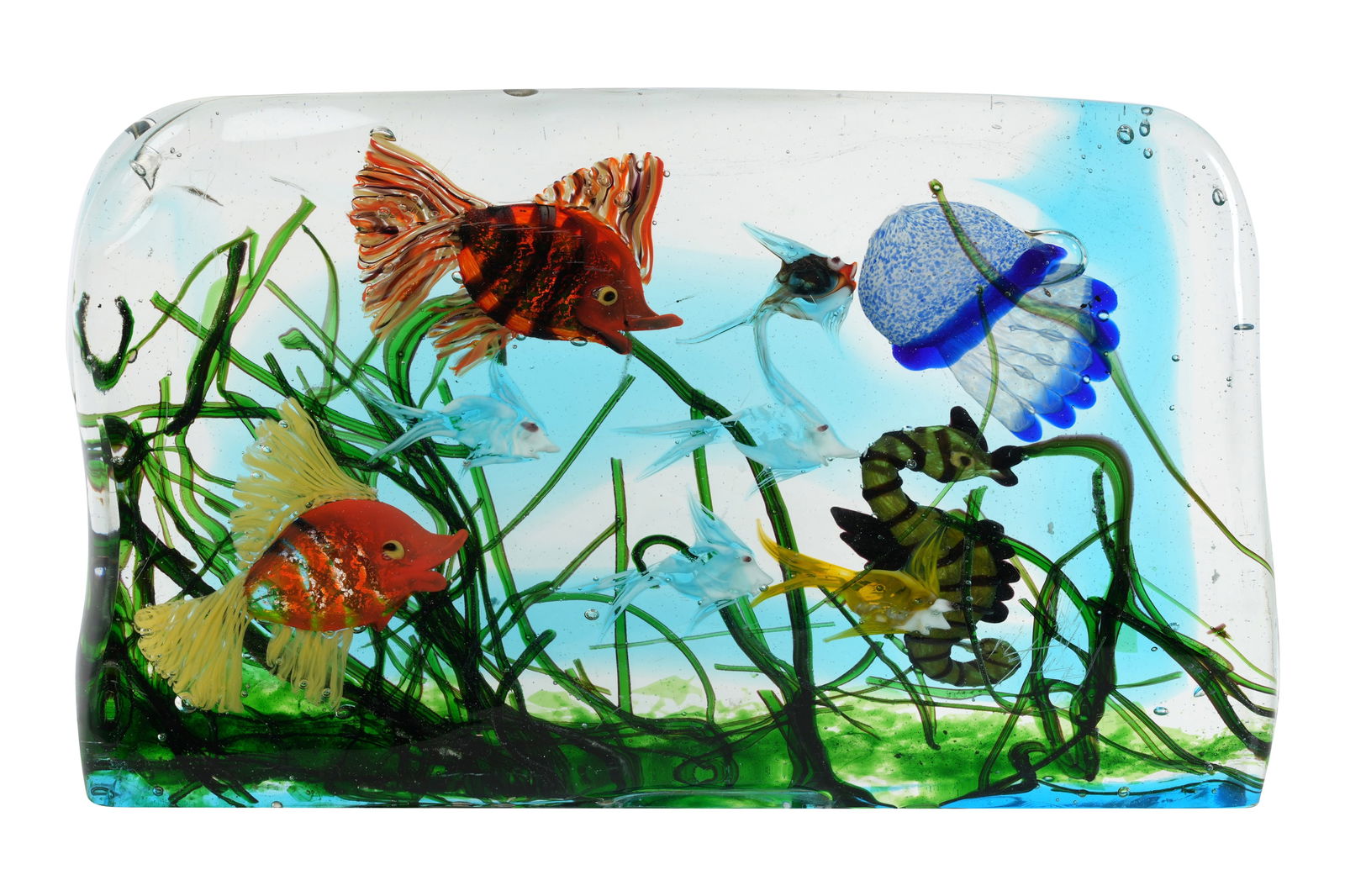 A POLYCHROME MURANO GLASS AQUARIUM WITH JELLYFISH Attributable to Alfredo Barbini (1912 - 2007), Mur (1 of 9)