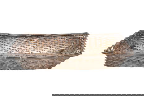 A CHRISTOFLE SILVER-PLATED WOVEN BASKET France, circa 1935 - 1983: A CHRISTOFLE SILVER-PLATED WOVEN BASKET France, circa 1935 - 1983 Of rectangular form, the sides and base intrcately woven, stamped with 'Christofle France' and the knight chess mark to the