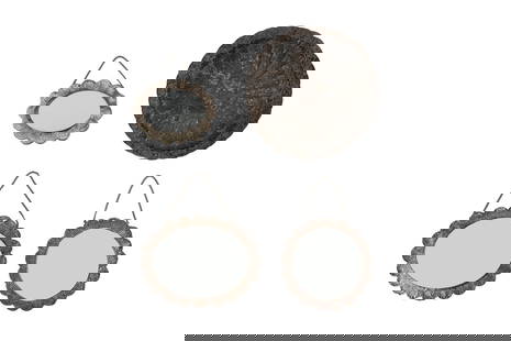 THREE OTTOMAN AND TURKISH REPOUSSÉ SILVER MIRRORS AND ONE MIRROR FRAME Possibly 19th century - : THREE OTTOMAN AND TURKISH REPOUSSÉ SILVER MIRRORS AND ONE MIRROR FRAME Possibly late 19th - early 20th century Comprising three mirrors of varying size and one mirror frame, all with scalloped