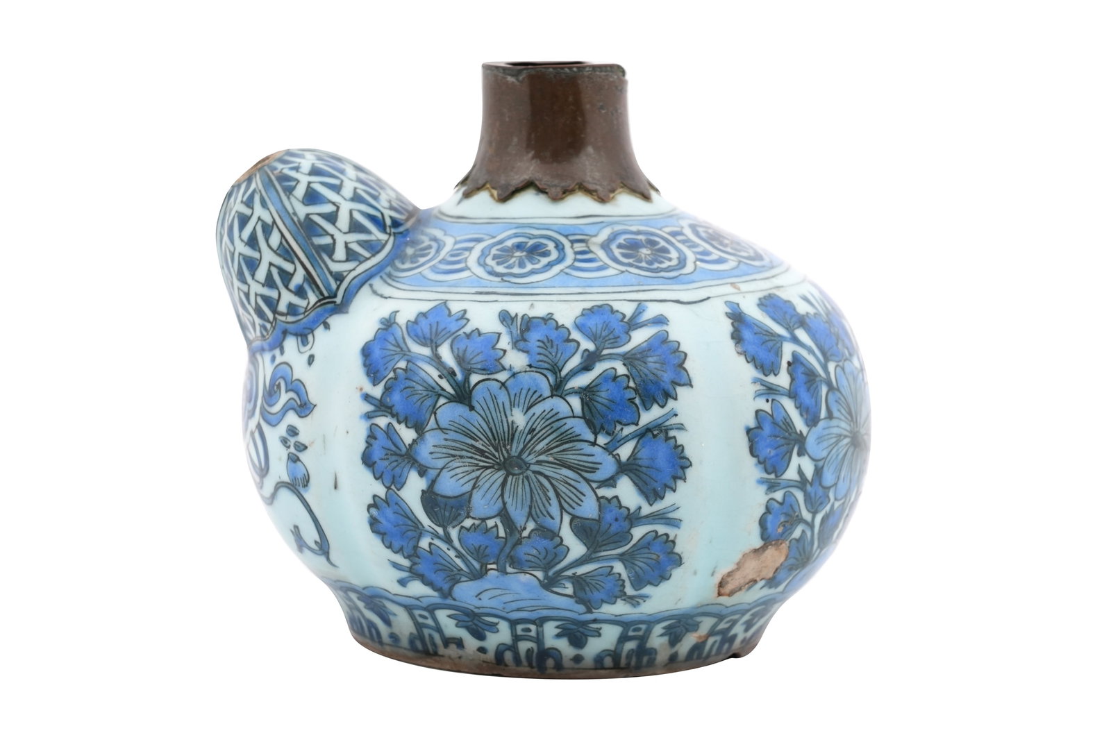 A CHINESE INSPIRED BLUE AND WHITE GLAZED POTTERY KENDI Safavid Iran, 17th century (1 of 6)