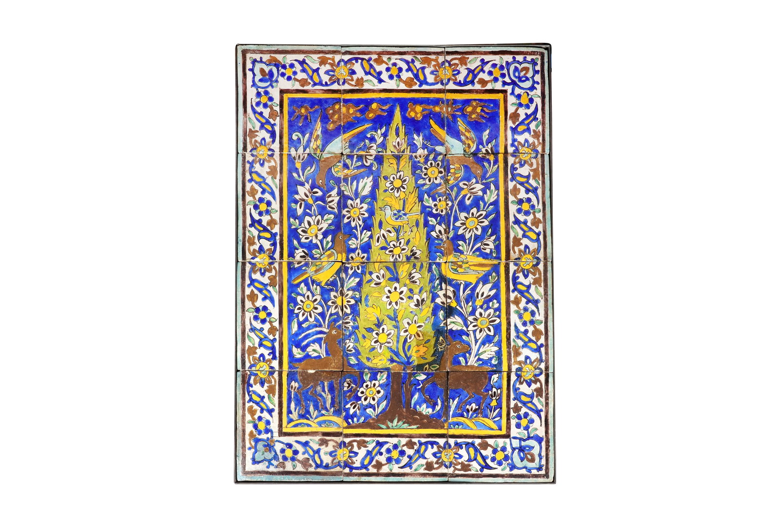 A LARGE SAFAVID-STYLE POTTERY TILES PANEL Qajar Iran, 19th century (1 of 6)