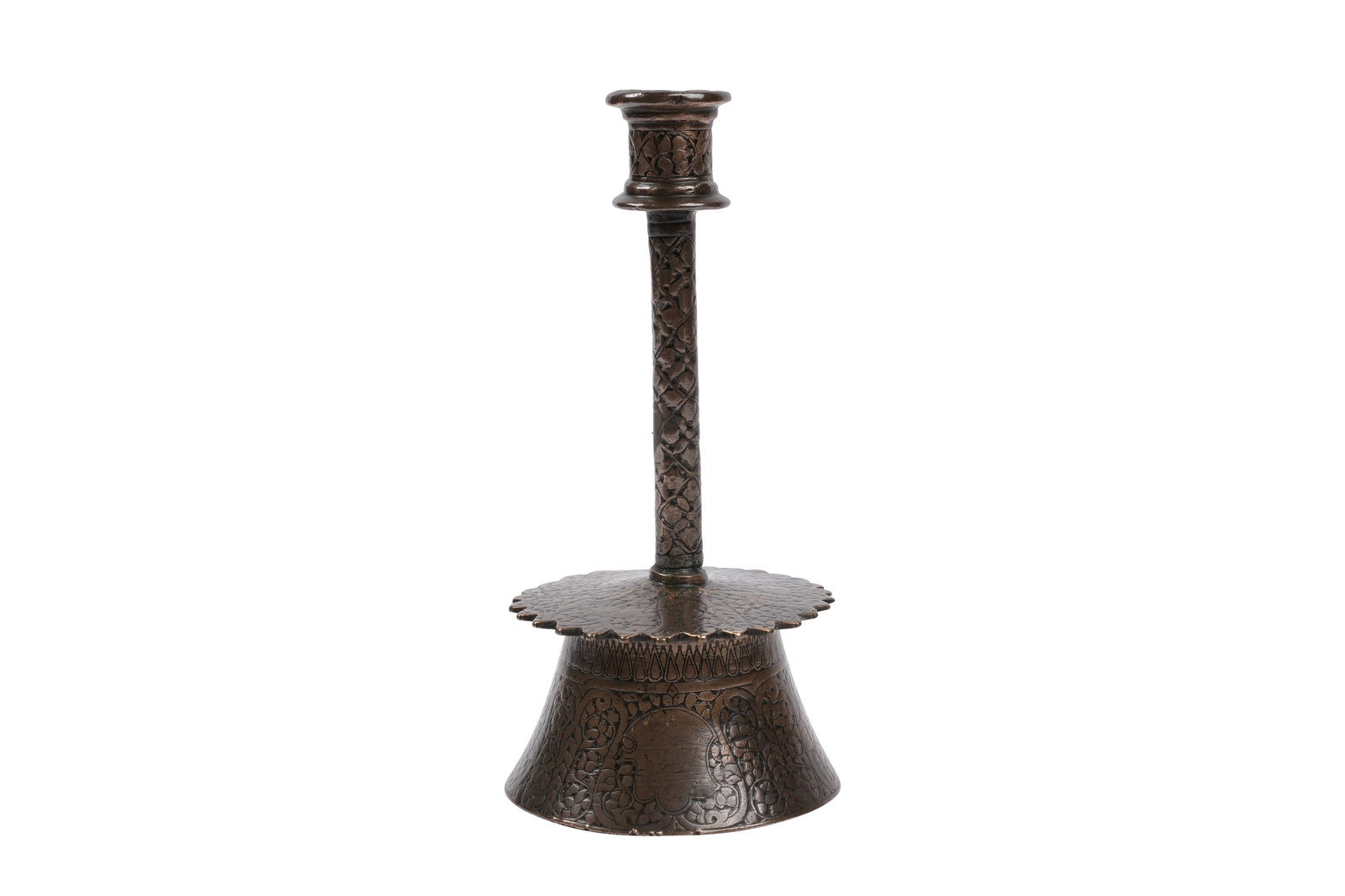 A RARE MAMLUK VENETO SARACENIC ENGRAVED BRASS CANDLESTICK Egypt or Syria, 15-16th century (1 of 7)
