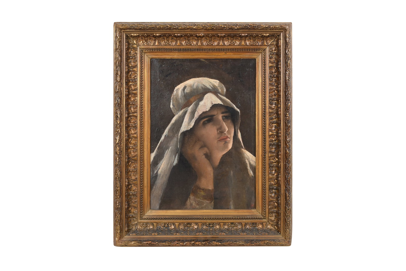 A LEVANTINE MAIDEN WEARING A DESERT HEADSCARF (TICHEL / MITPAHAT) France, dated 1886, signed Tanoux (1 of 4)
