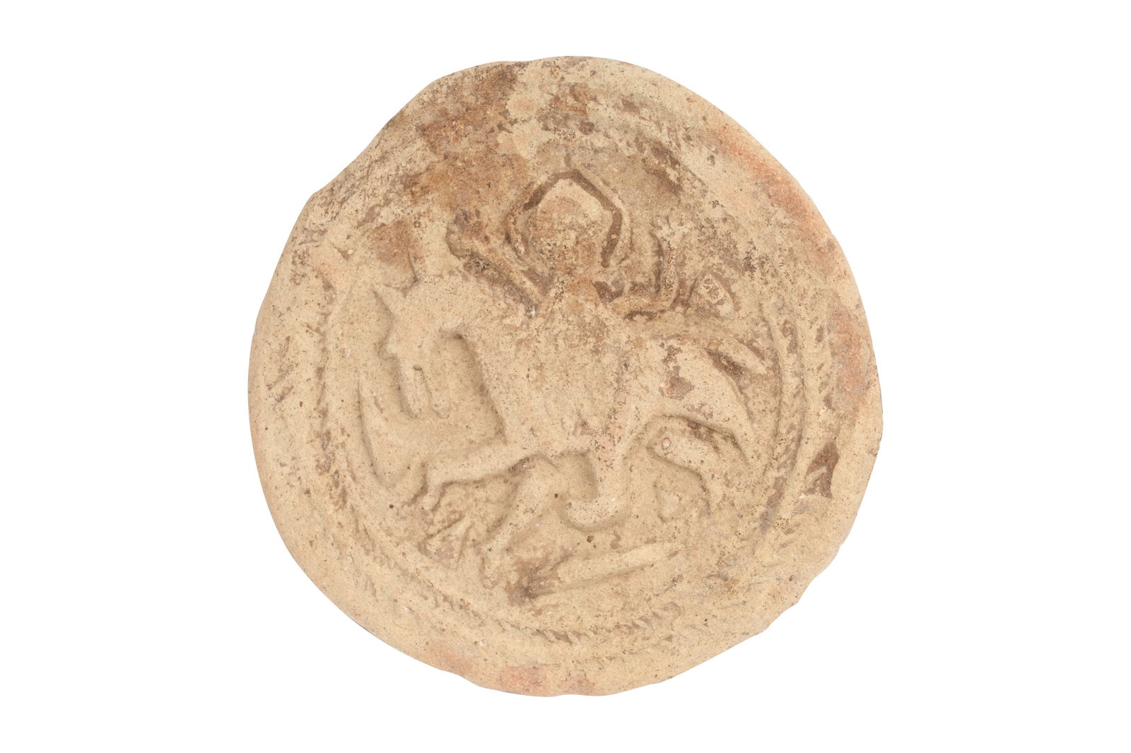 A RARE ABBASID CLAY MOULDED SEAL WITH HORSE AND RIDER Syria, 8th century (1 of 4)