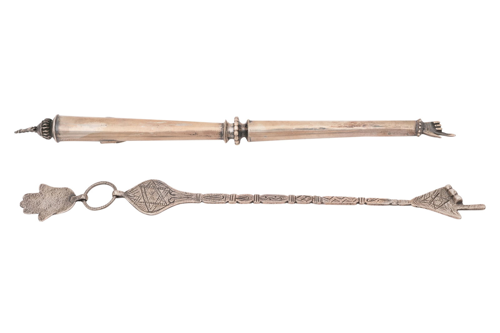 TWO SILVER TORAH POINTERS (YADS) Levant, 20th century (1 of 7)