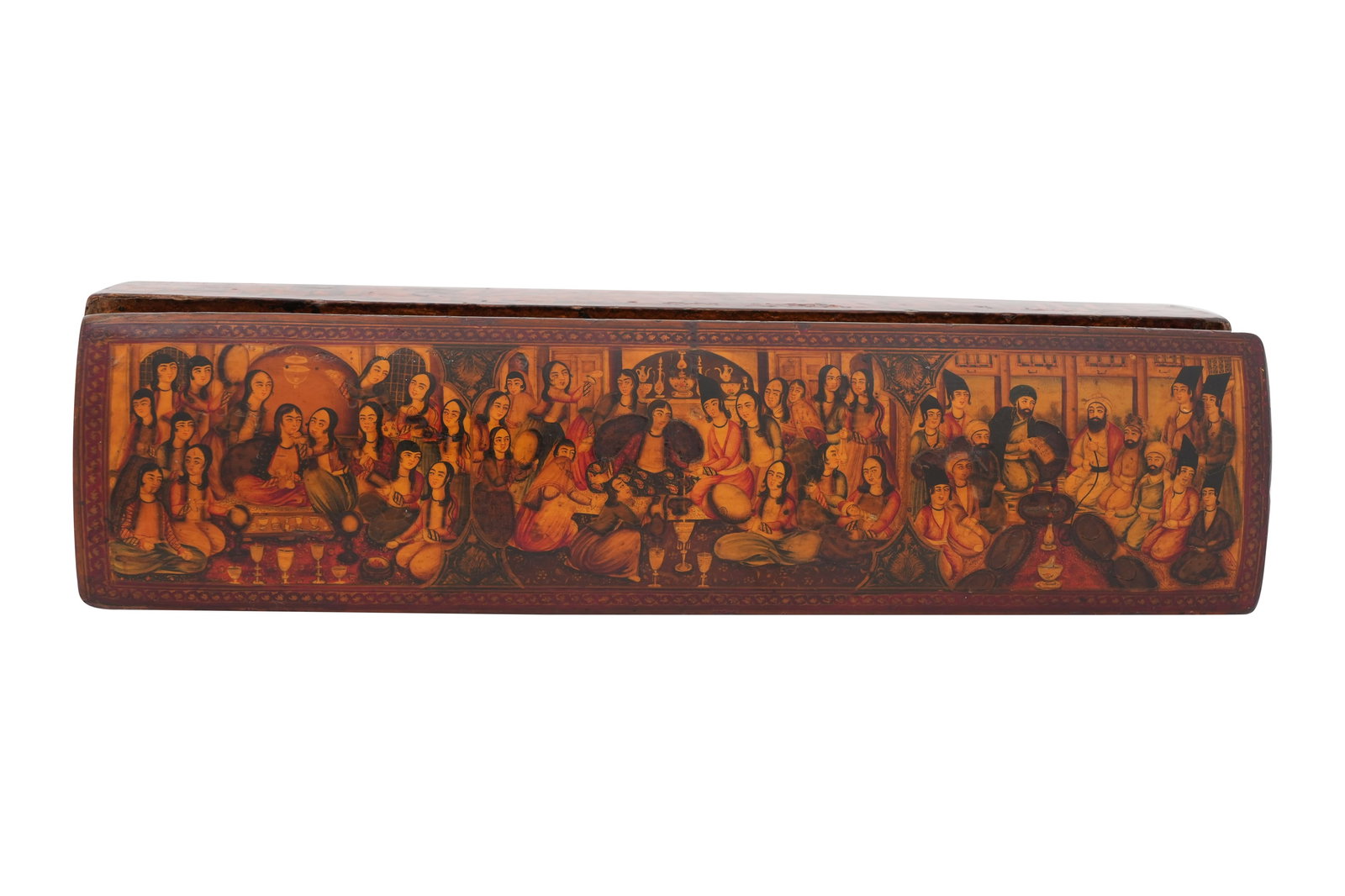 A QAJAR LACQUER PAPIER-MÂCHÉ PEN CASE (QALAMDAN) Qajar Iran, early 19th century (1 of 5)