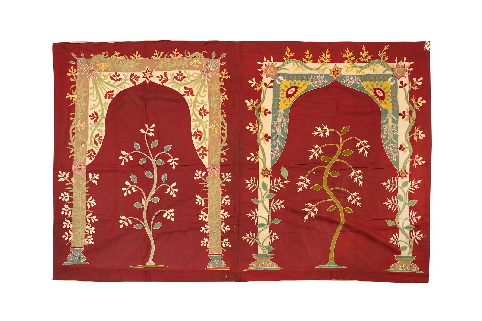 AN OTTOMAN BALKANS RED-GROUND SILK-EMBROIDERED PRAYER TEXTILE Ottoman Lands, possibly Balkans, 18th (1 of 6)