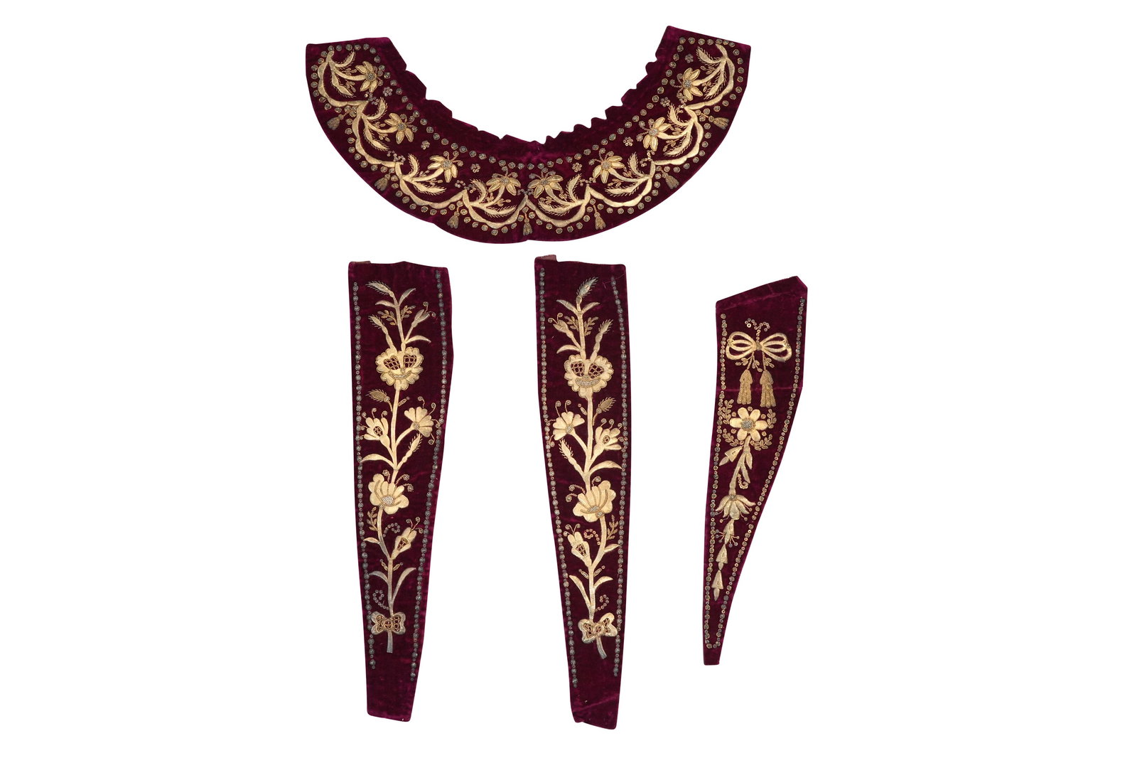 FOUR OTTOMAN EMBROIDERED VELVET FRAGMENTS Ottoman Turkey, late 18th, 19th century (1 of 5)
