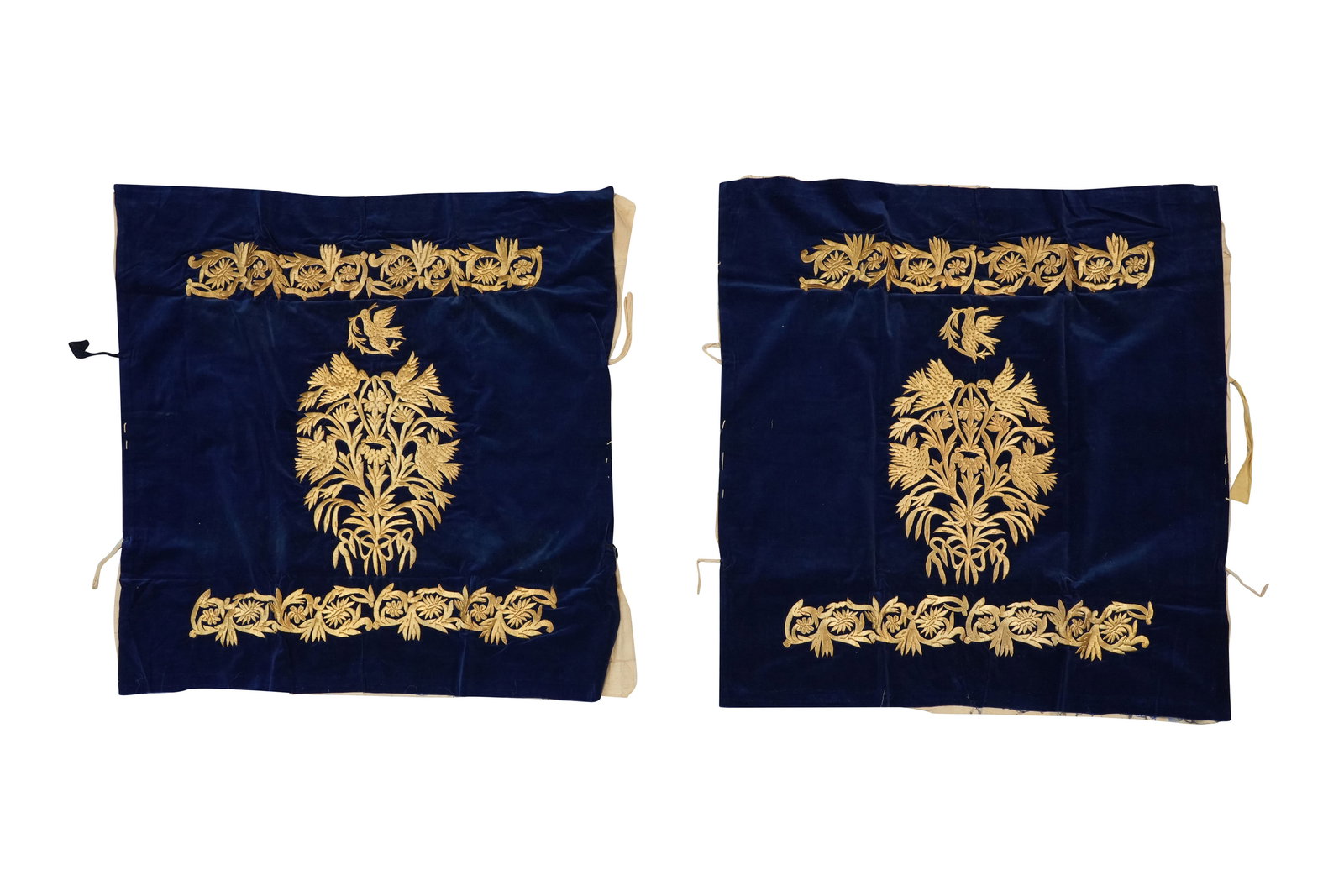 A PAIR OF OTTOMAN SIRMA GILT-THREAD EMBROIDERED VELVET PANELS Ottoman Lands, Turkey or Syria, 19th (1 of 4)