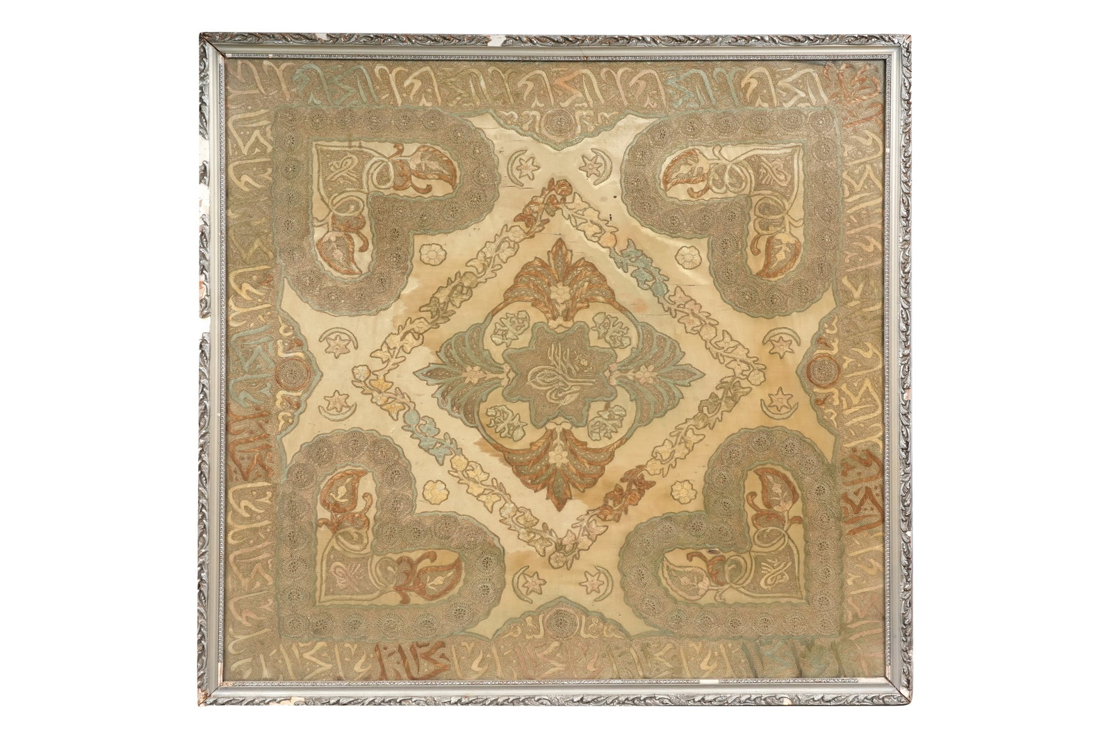 AN OTTOMAN TEXTILE WITH CENTRAL TUGHRA Ottoman Provinces, late 19th-early 20th century: AN OTTOMAN TEXTILE WITH CENTRAL TUGHRA Ottoman Provinces, late 19th-early 20th century