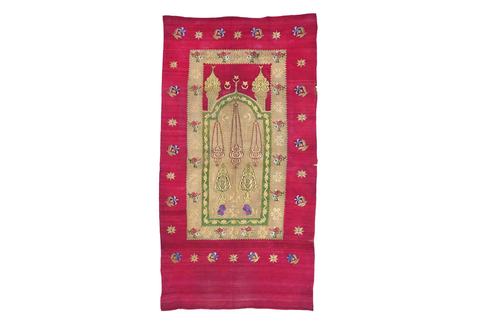 AN OTTOMAN ‘ZOUK’ SILK PRAYING TEXTILE Ottoman Empire, Syria or Zouk Mikael, Mount Lebanon, (1 of 7)