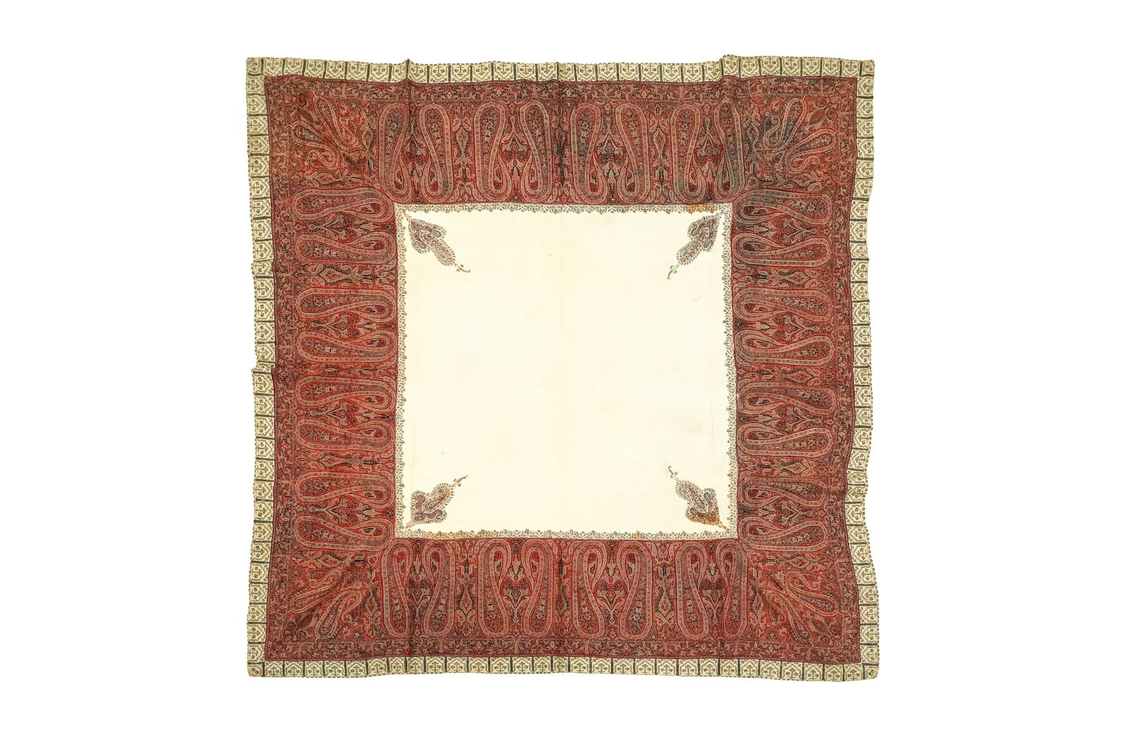 A LARGE SQUARE SHAWL (RUMAL) Indian subcontinent, Kashmir, 19th century (1 of 11)
