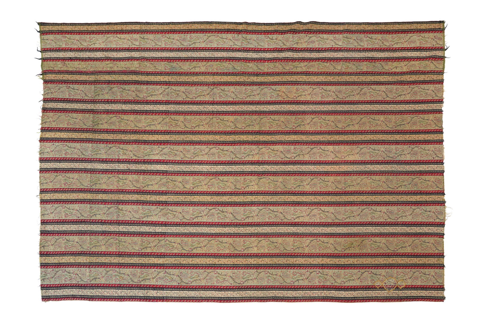 A SIGNED KASHMIRI KANI STRIPED WOOL SHAWL Indian subcontinent, dated 1280 AH (1863 AD) (1 of 7)