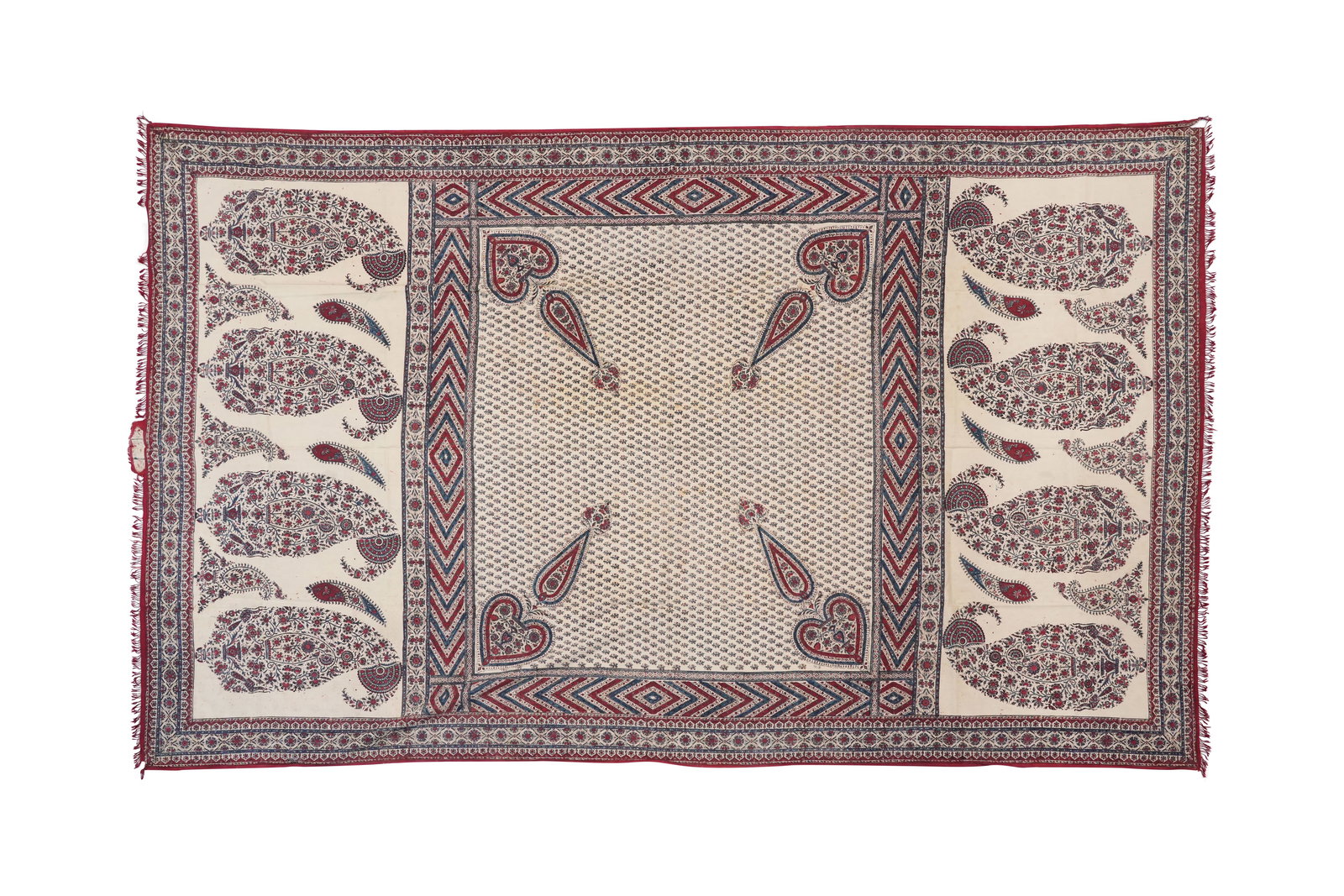 A LARGE SIGNED AND DATED BLOCK PRINTED QALAMKARI BATH TOWEL Iran, possibly Isfahan, dated 1215 AH (1 of 7)