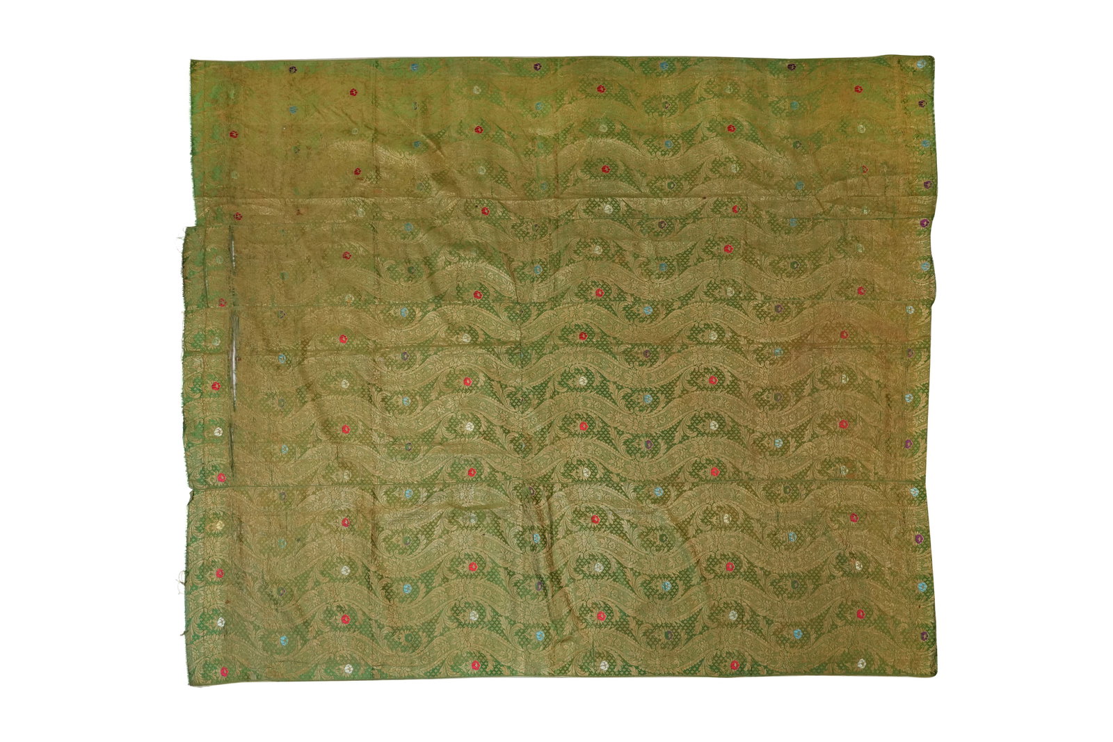 A BRIGHT GREEN BANARASI SILK TEXTILE WITH GILDED BROCADE DECORATION Benares, India, 18th-19th (1 of 8)