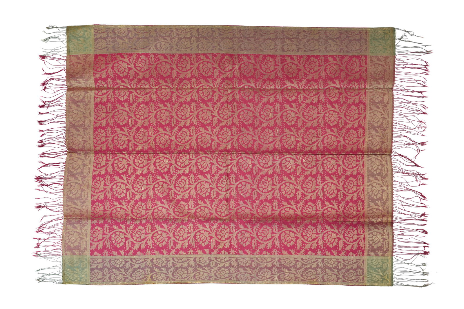 A RED GROUND BARANASI SILK TEXTILE WITH GILDED BROCADE DECORATION Benares, India, 19th century (1 of 4)