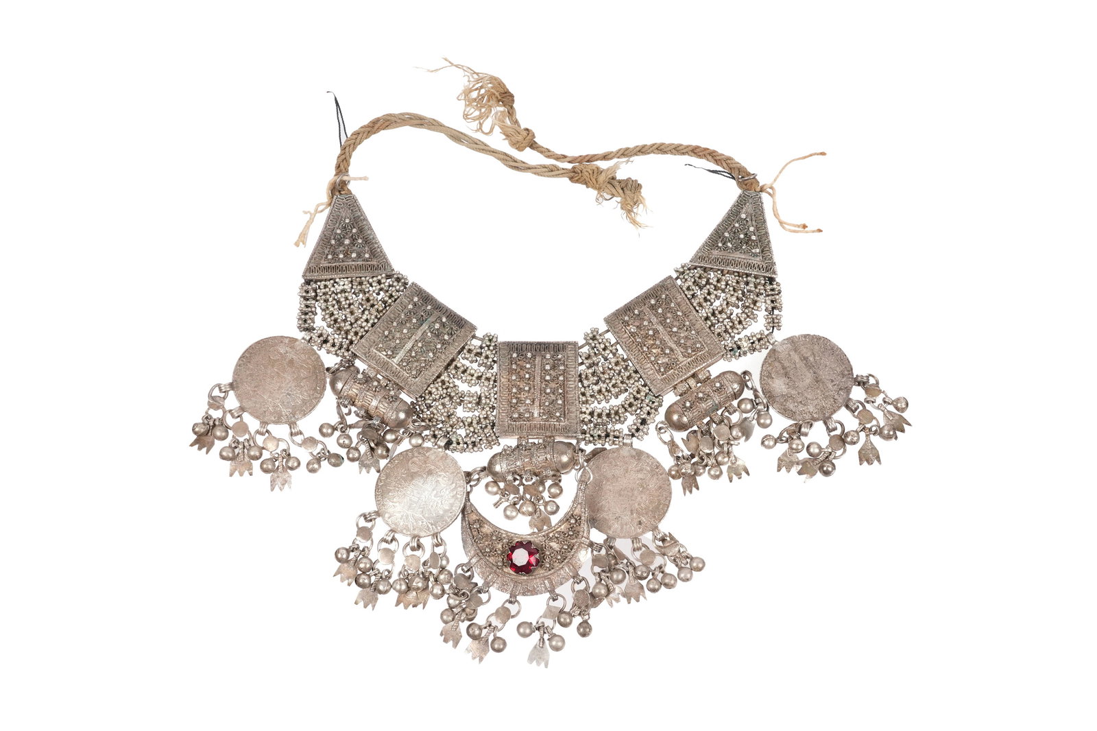 A BEDOUIN MULTI-STRAND SILVER NECKLACE WITH MARIA THERESA THALER COINS Arabian peninsula, possibly (1 of 7)
