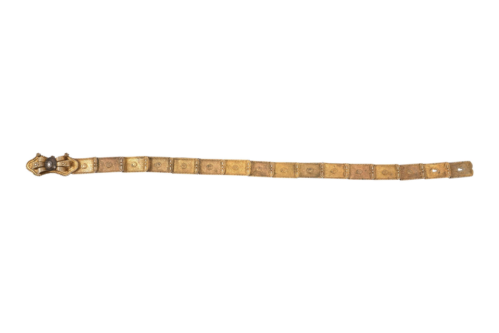 AN OTTOMAN STYLE GILT WHITE METAL BELT WITH VAN MARK Turkey, most possibly Van, 20th century (1 of 6)