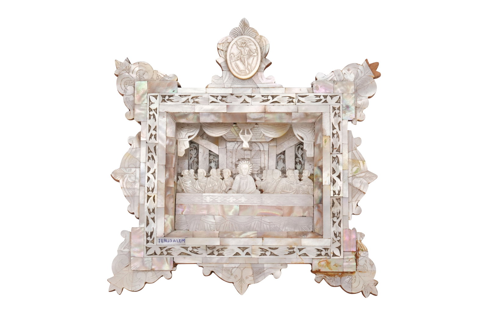 A MOTHER-OF-PEARL CARVING OF THE LAST SUPPER Jerusalem, Palestine, early 20th century (1 of 4)