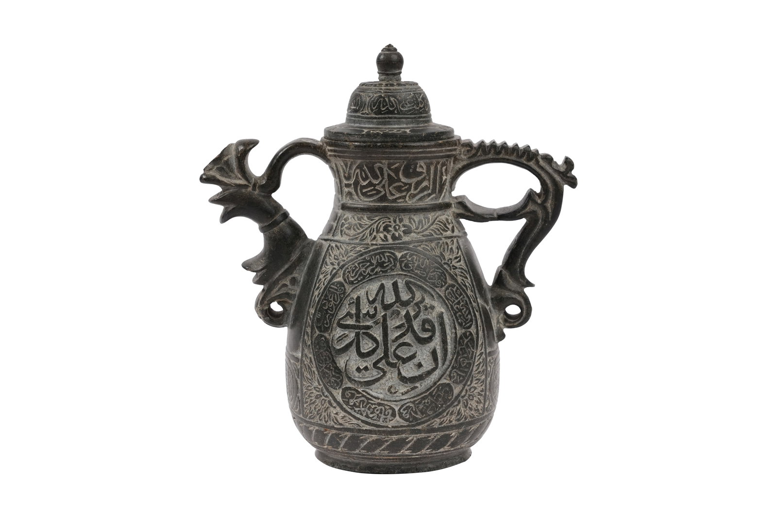 AN UNUSUAL ENGRAVED BLACK STONE TEA POT Possibly Dead Sea region, 19th century (1 of 10)