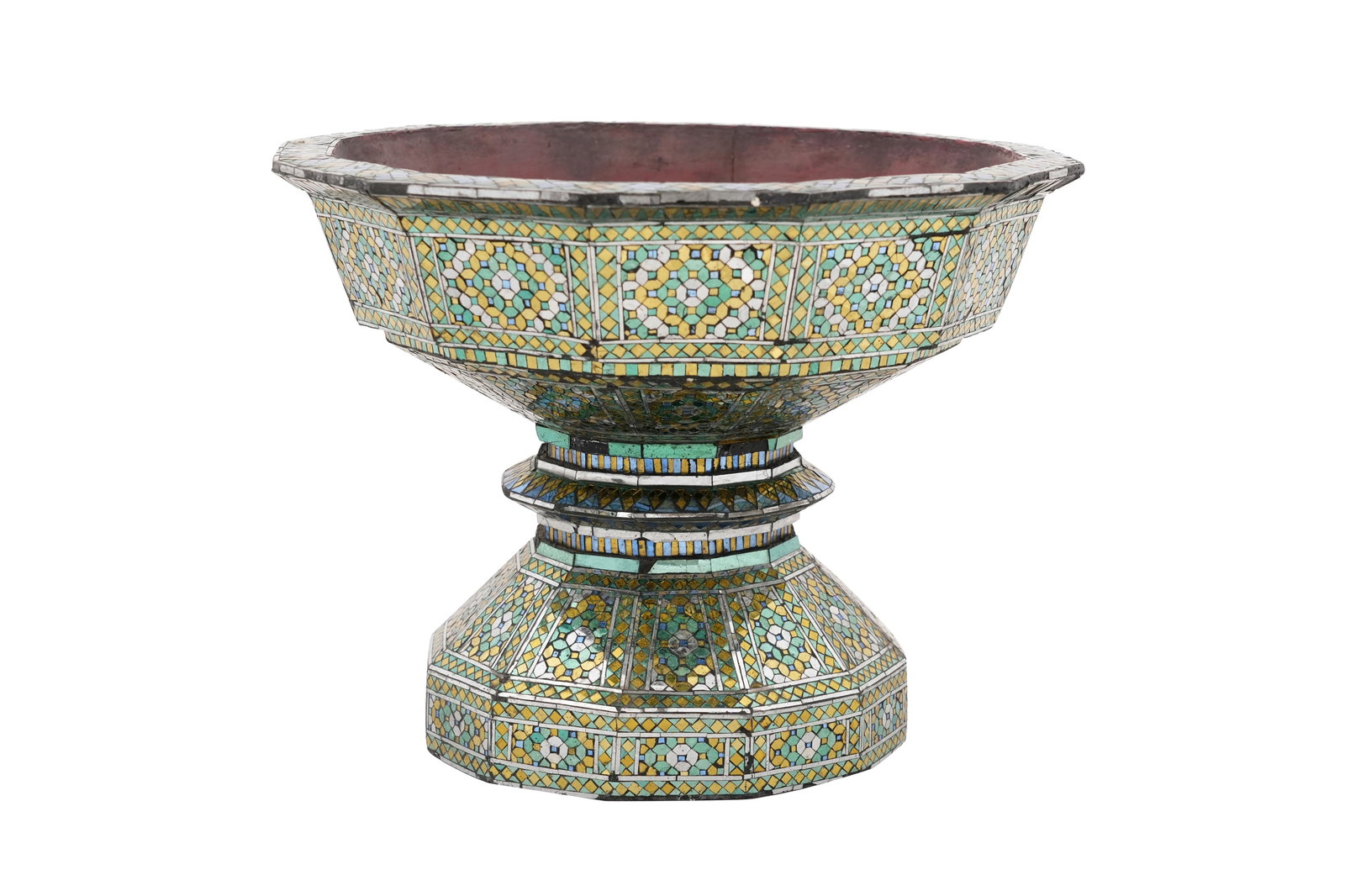 A GLASS-INLAID LACQUERED PEDESTAL OFFERING BOWL (TALUM) Thailand, 19th century (1 of 9)