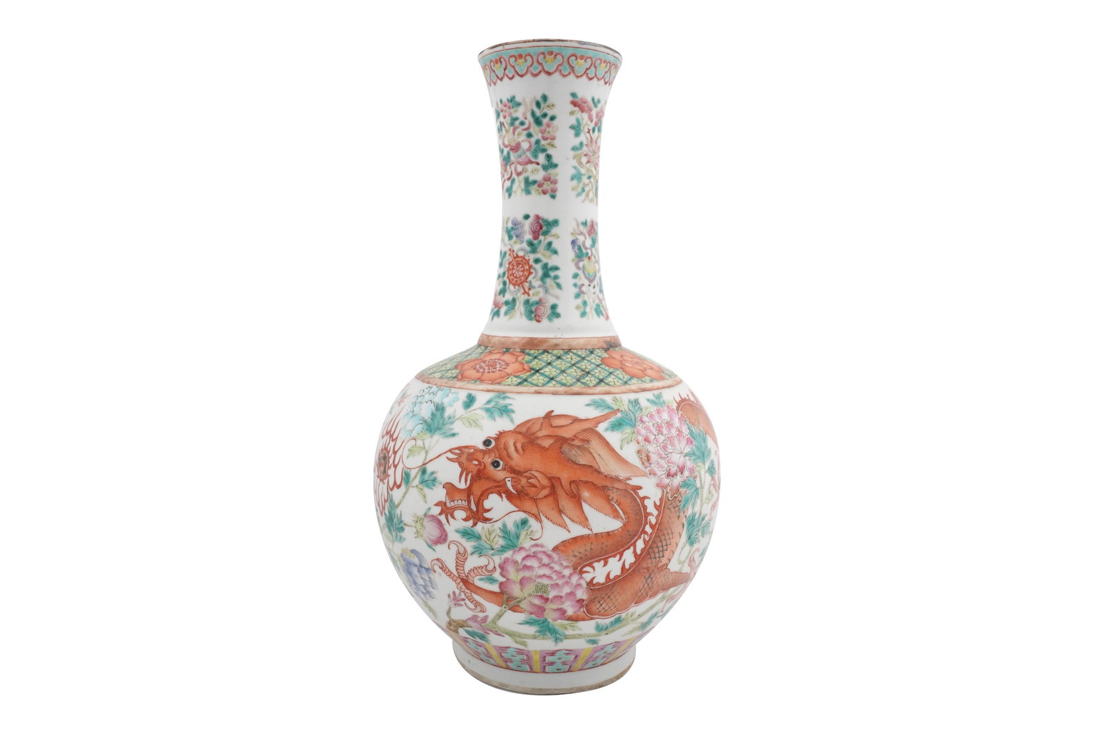 A CHINESE FAMILLE ROSE ‘DRAGON’ BOTTLE VASE (1 of 6)