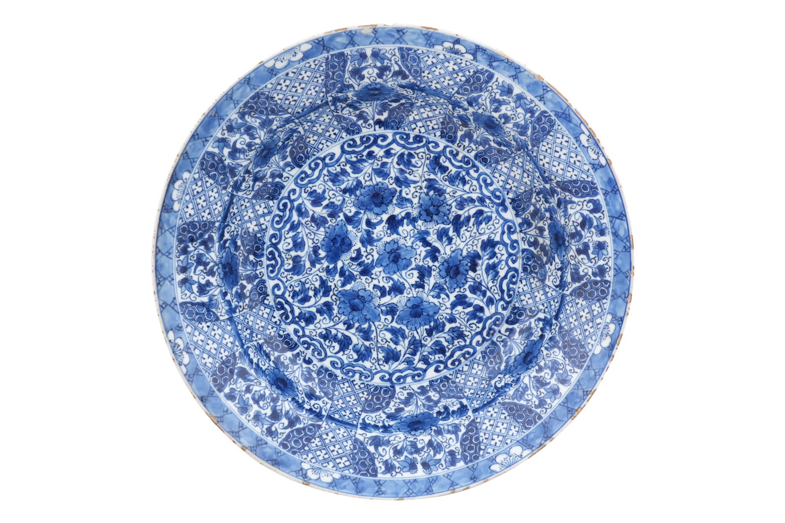 A CHINESE BLUE AND WHITE SHALLOW 'BLOSSOMS' BASIN Kangxi period (1 of 4)