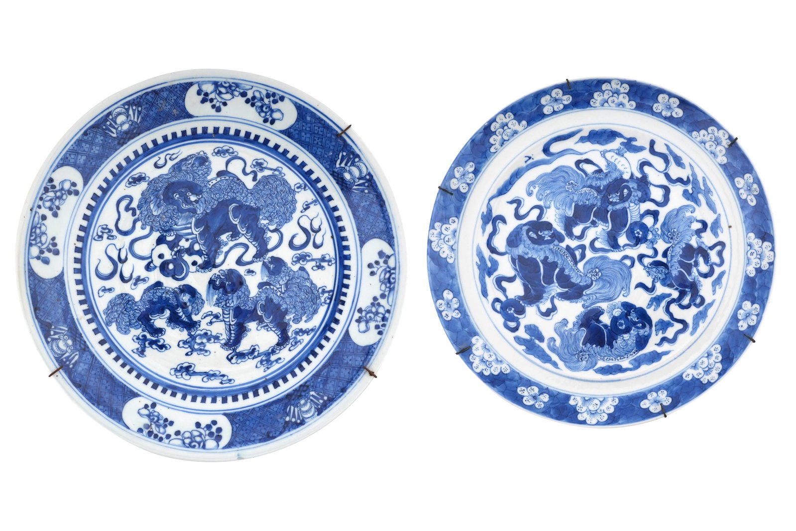 TWO CHINESE BLUE AND WHITE 'LION DOG' DISHES 19th century (1 of 7)