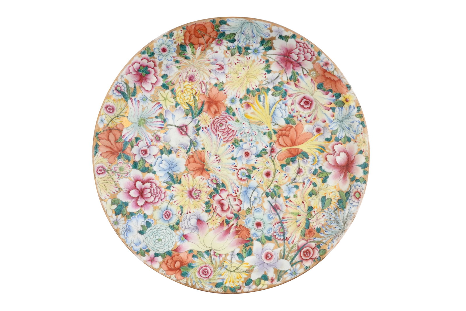 A CHINESE FAMILLE ROSE ‘MILLEFLEURS’ DISH A six-character Qianlong mark but 19th century (1 of 5)