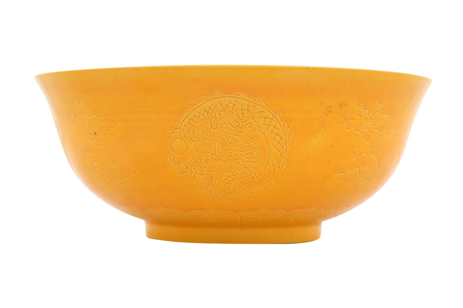 A CHINESE YELLOW-GLAZED 'DRAGON' BOWL Six-character Guangxu mark and probably of the period (1 of 7)