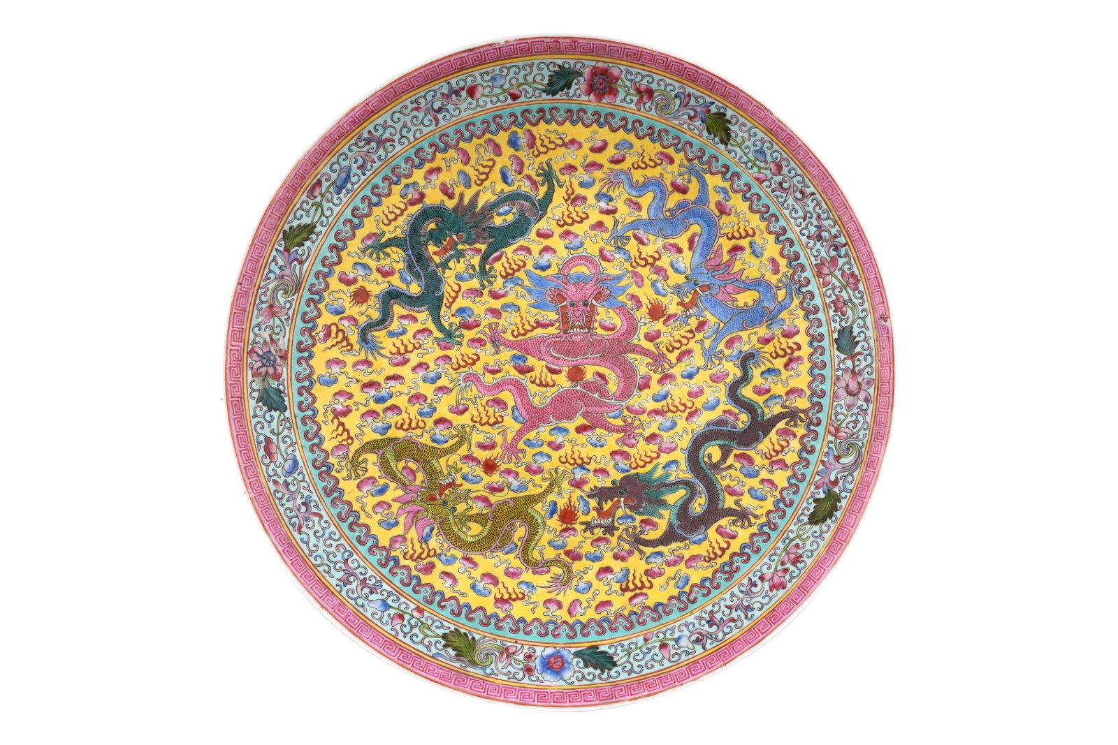 A CHINESE FAMILLE ROSE 'DRAGON' DISH 20th century (1 of 5)