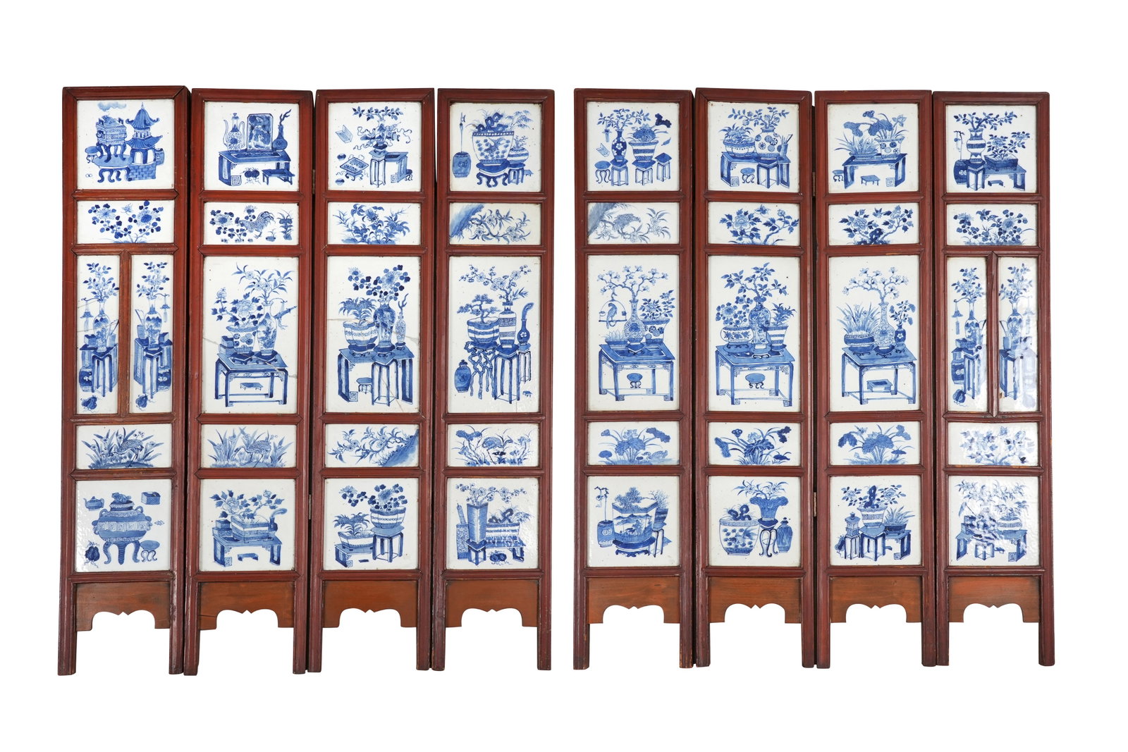 A CHINESE BLUE AND WHITE EIGHT-FOLD SCREEN 19th century (1 of 6)