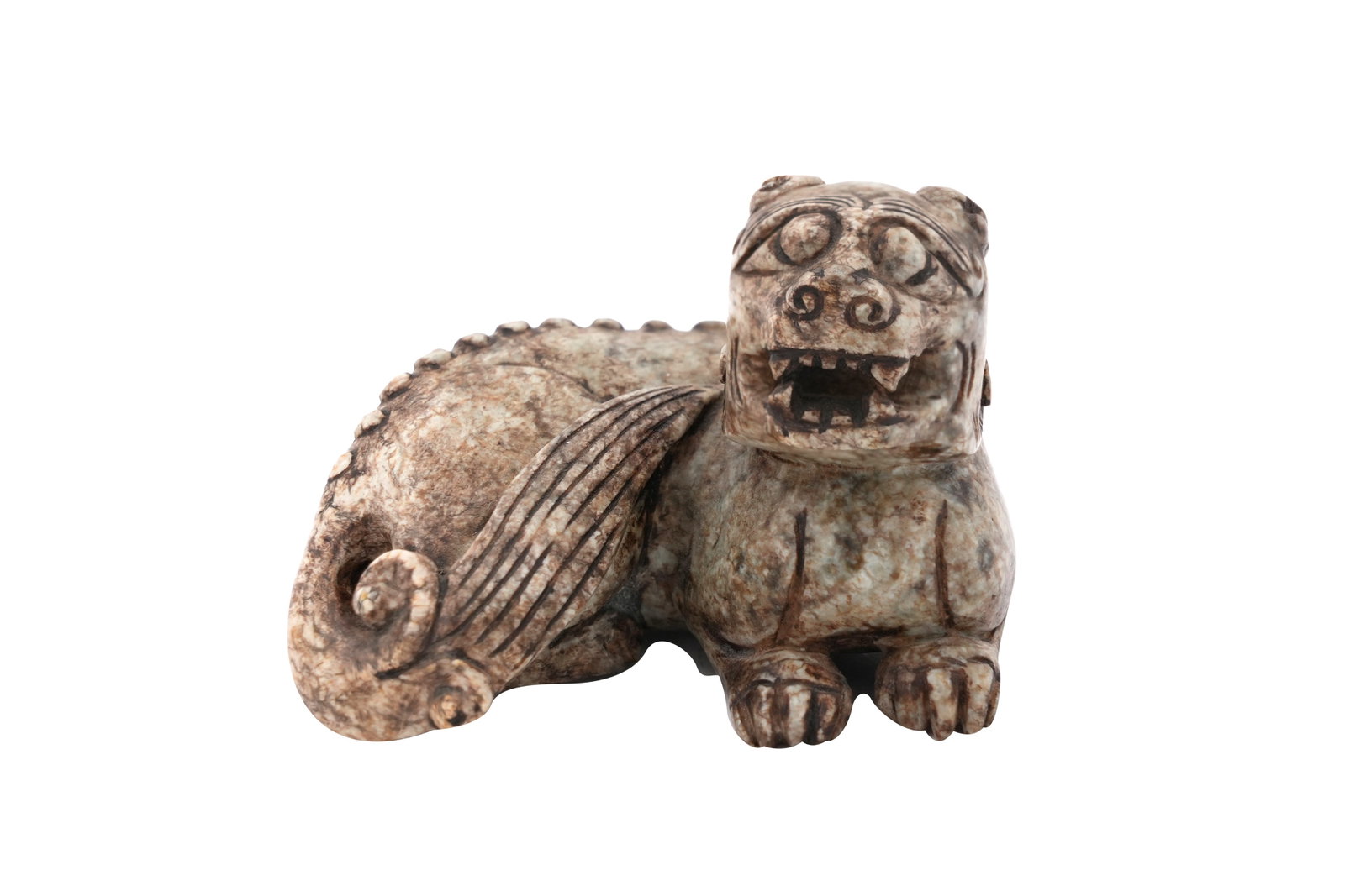 A SMALL CHINESE CHICKEN BONE JADE CARVING OF A MYTHICAL BEAST Modern (1 of 5)