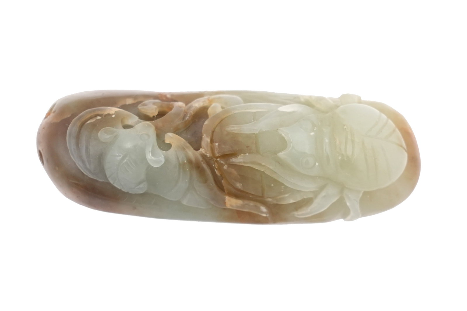 A CHINESE CELADON JADE CARVING OF A BAT AND SPIDER Possibly late Qing dynasty (1 of 5)