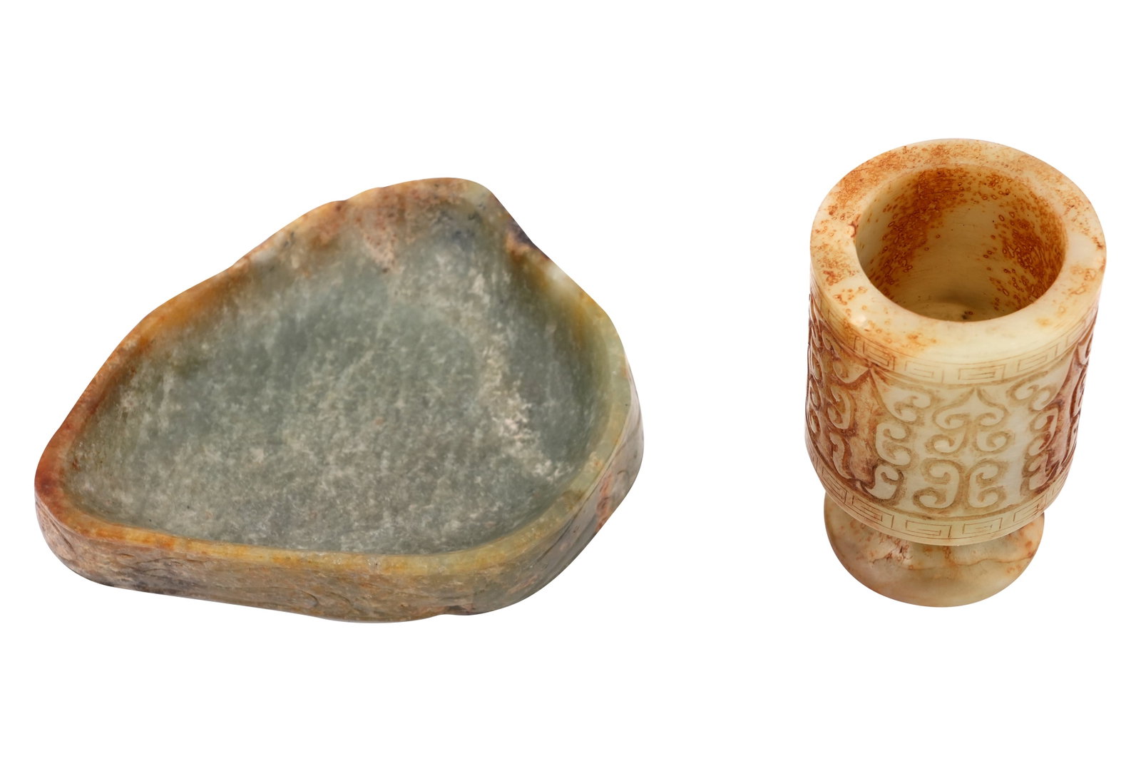 TWO CHINESE ARCHAISTIC CELADON JADE PIECES Modern (1 of 7)