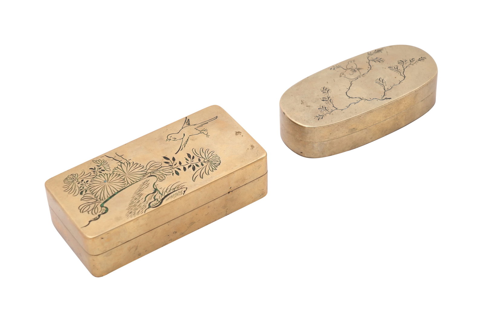 TWO CHINESE OBLONG METAL FLINT BOXES AND COVERS Early 20th century (1 of 4)