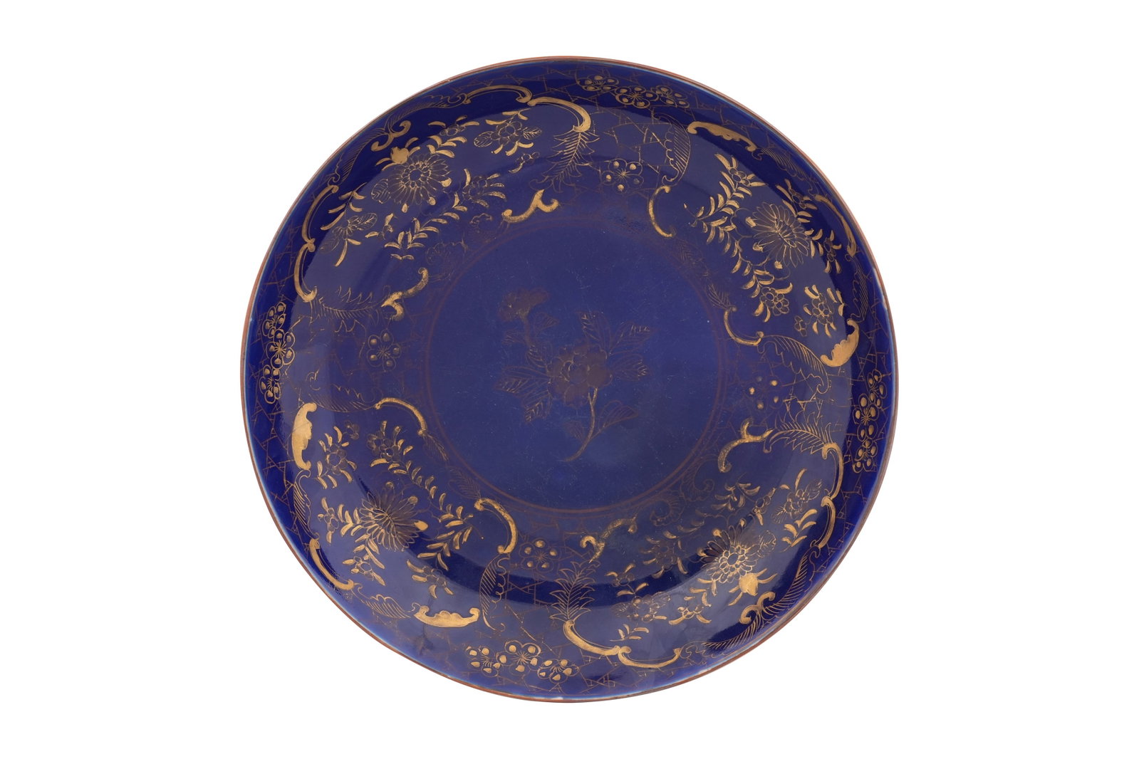 A CHINESE COBALT GILT-DECORATED CHARGER Late 19th century (1 of 4)