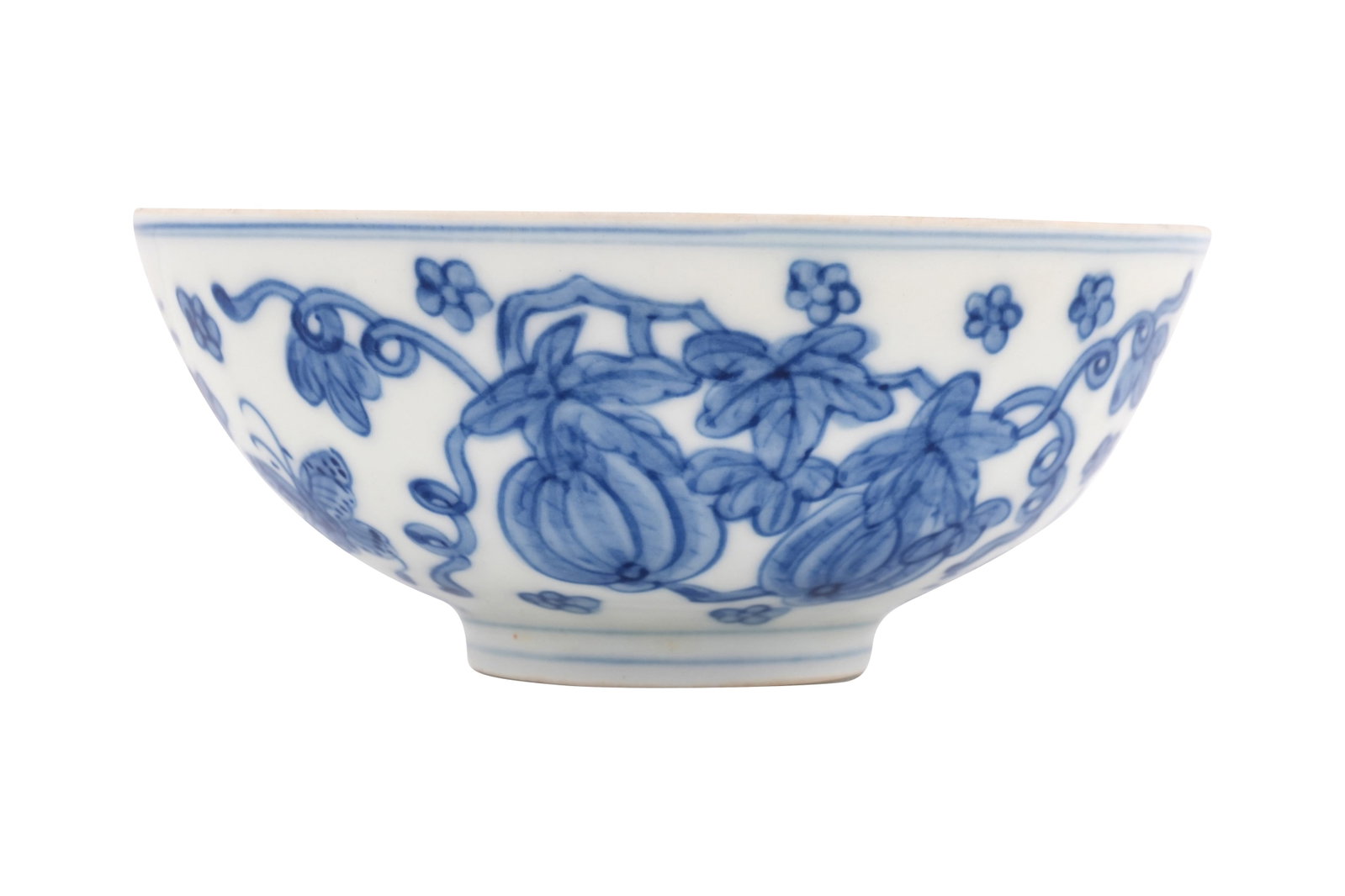 A CHINESE BLUE AND WHITE 'MELON' BOWL 20th century (1 of 6)
