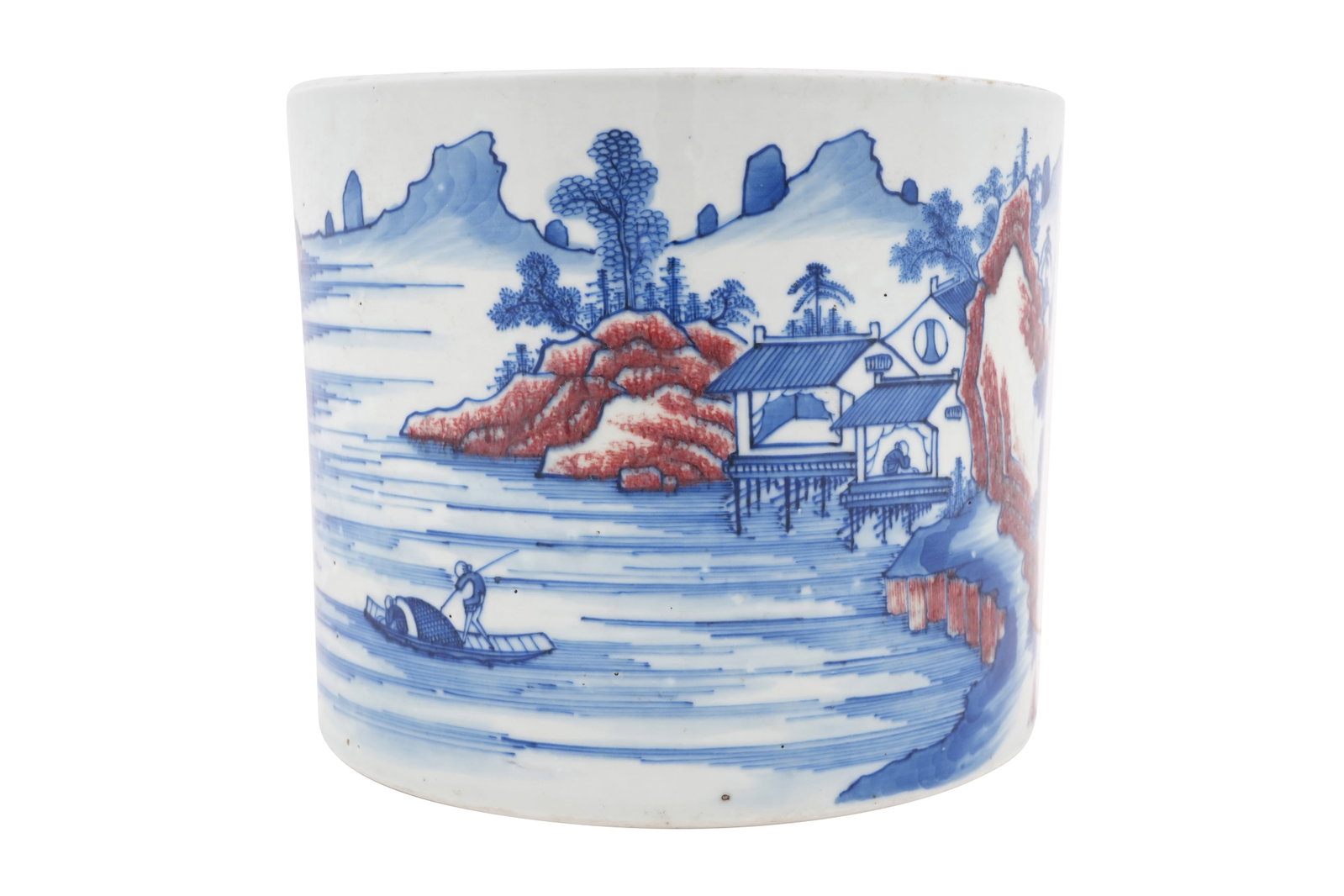 A LARGE CHINESE BLUE AND WHITE AND UNDERGLAZE RED BRUSHPOT, BITONG 20th century (1 of 5)