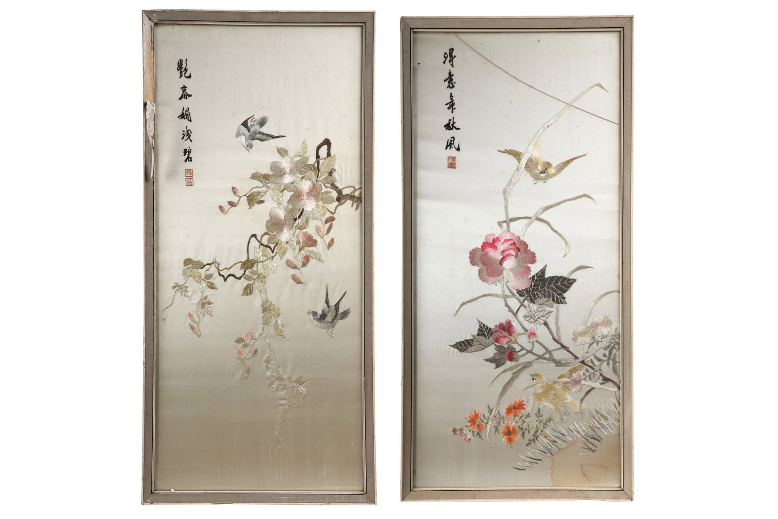A PAIR OF CHINESE EMBROIDERED SILK PANELS 20th century (1 of 6)