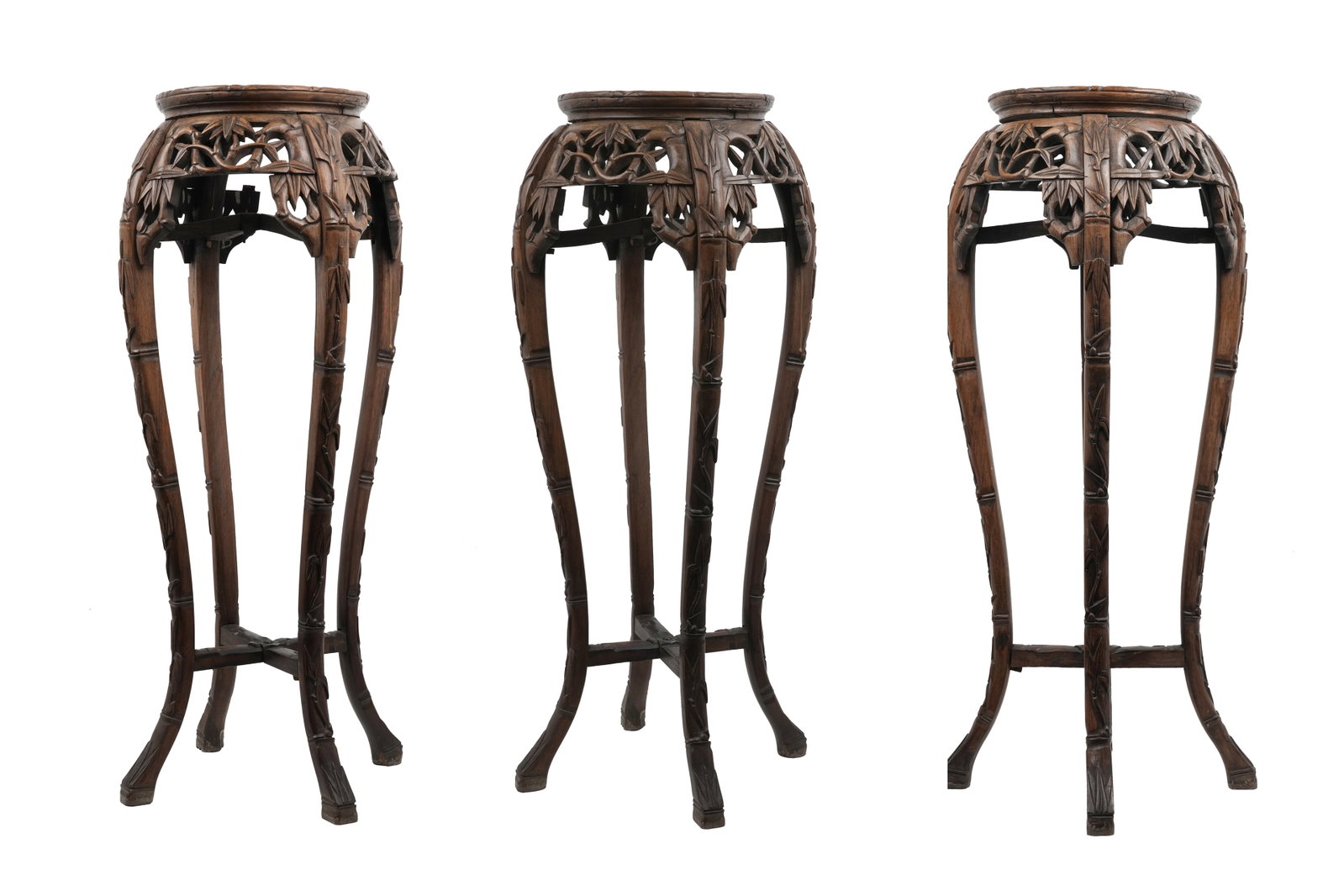 THREE TALL CHINESE WOOD STANDS WITH MARBLE TOPS Circa 1900 (1 of 20)