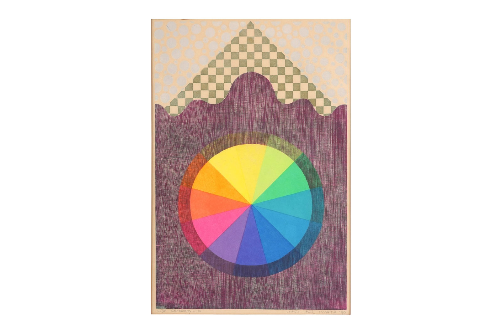KIYOSHI IWATA (1940 — ) Ceremony: " KIYOSHI IWATA (1940 — ) Ceremony 1970 Silkscreen on paper, numbered 4/30, titled, signed and dated in pencil by the artist along the lower margin, framed and glazed 46cm x 31cm, total 44cm x 59.5c