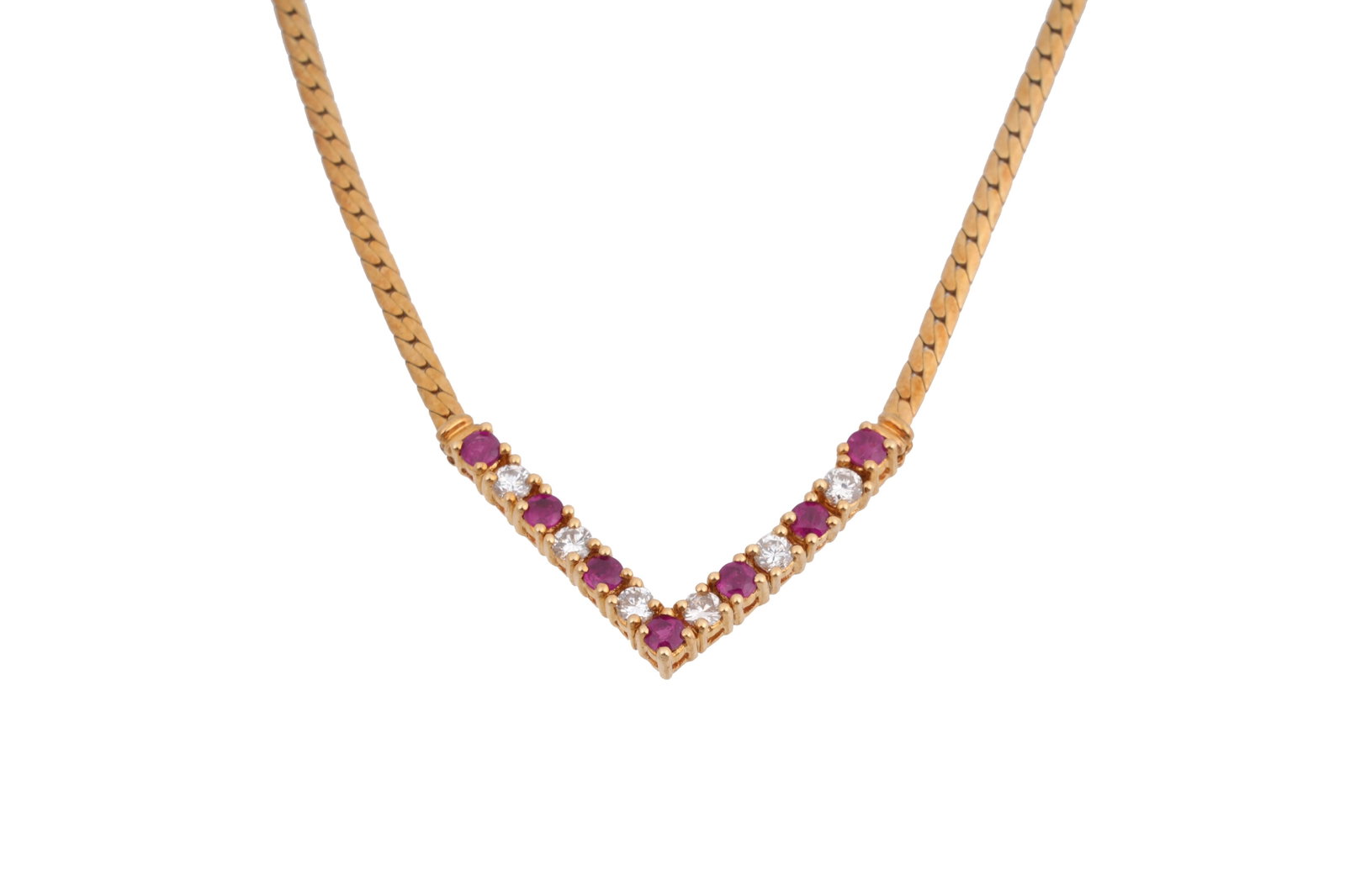 AN 18CT GOLD CHEVRON HERRINGBONE NECKLACE WITH RUBIES AND DIAMONDS (1 of 5)