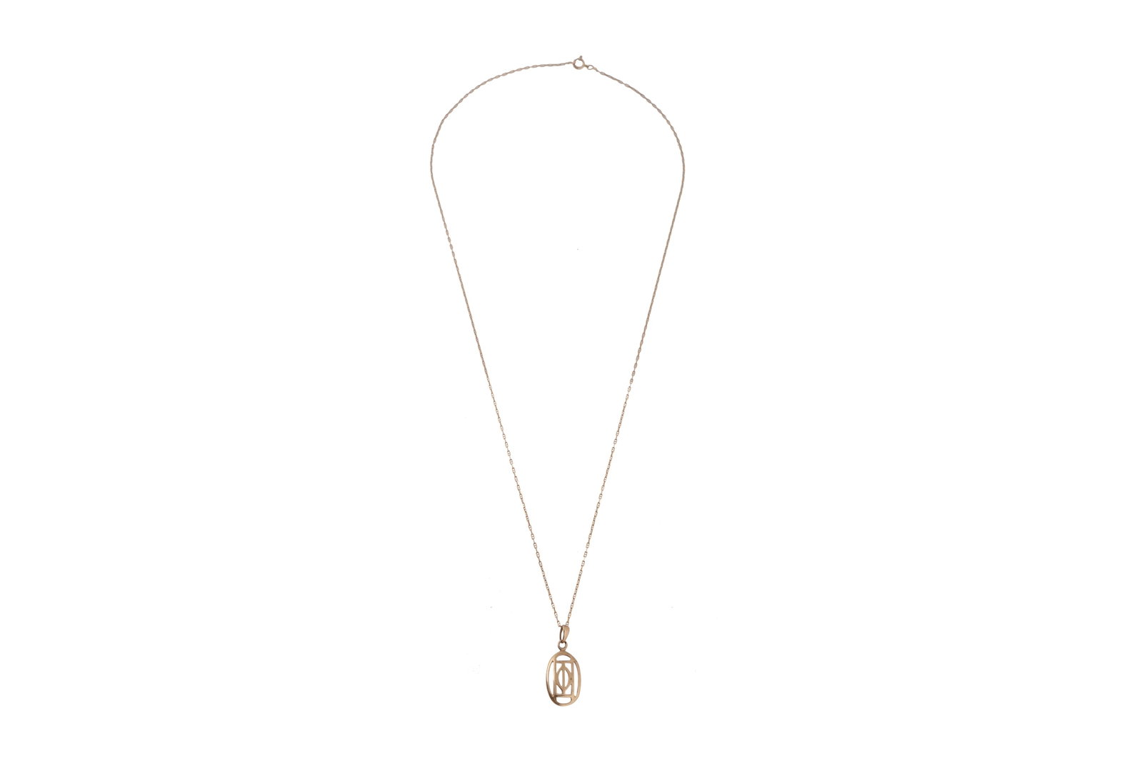 A 9CT GOLD MACKINTOSH PENDANT AND CHAIN: A 9CT GOLD MACKINTOSH STYLE PENDANT AND CHAIN Suspended on a fine 9ct yellow gold fancy link chain, the clasp marked 9K, together with box and booklet. Gross weight 1.6grs; chain length 50cm; drop len