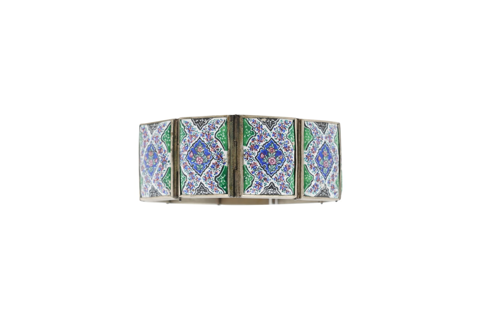 AN IRANIAN SILVER AND ENAMEL PANEL BRACELET (1 of 9)